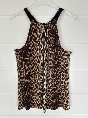 Tahari Brown and Black Leopard Print Halter Top Women's Size Medium